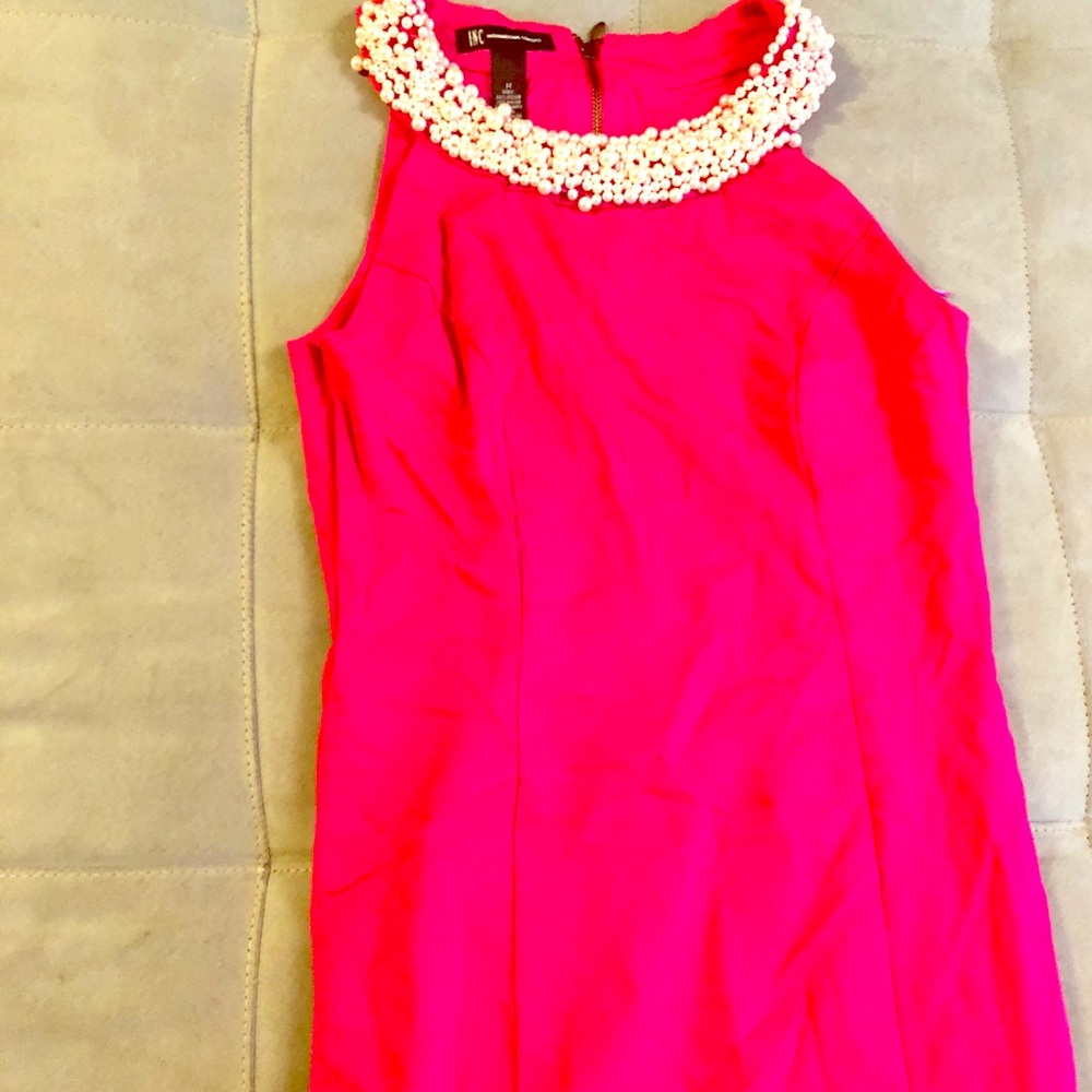 Midi dress with beautiful pearl accented neckline
